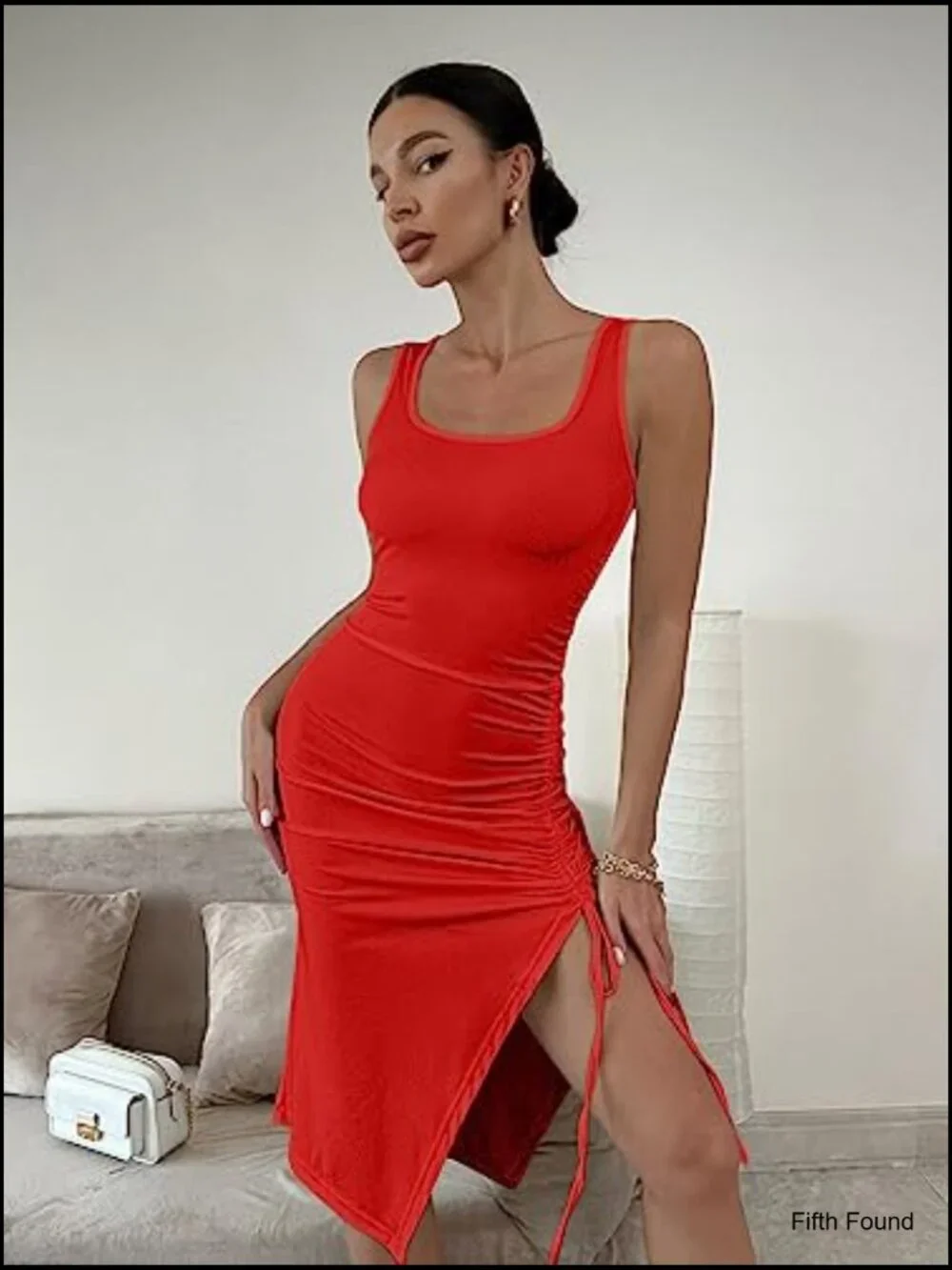 Women's Sleeveless Bodycon Midi Dress with Side Slit - Picture 3 of 7